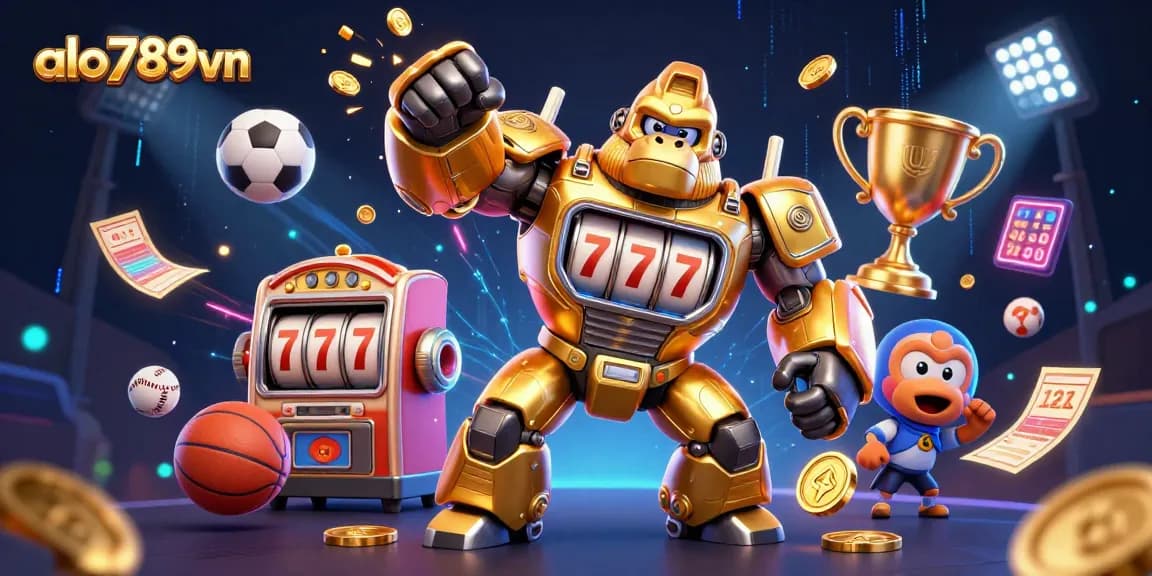 Experience thrilling sports betting action at alo789vn, featuring dynamic 3D illustrations with vibrant elements.