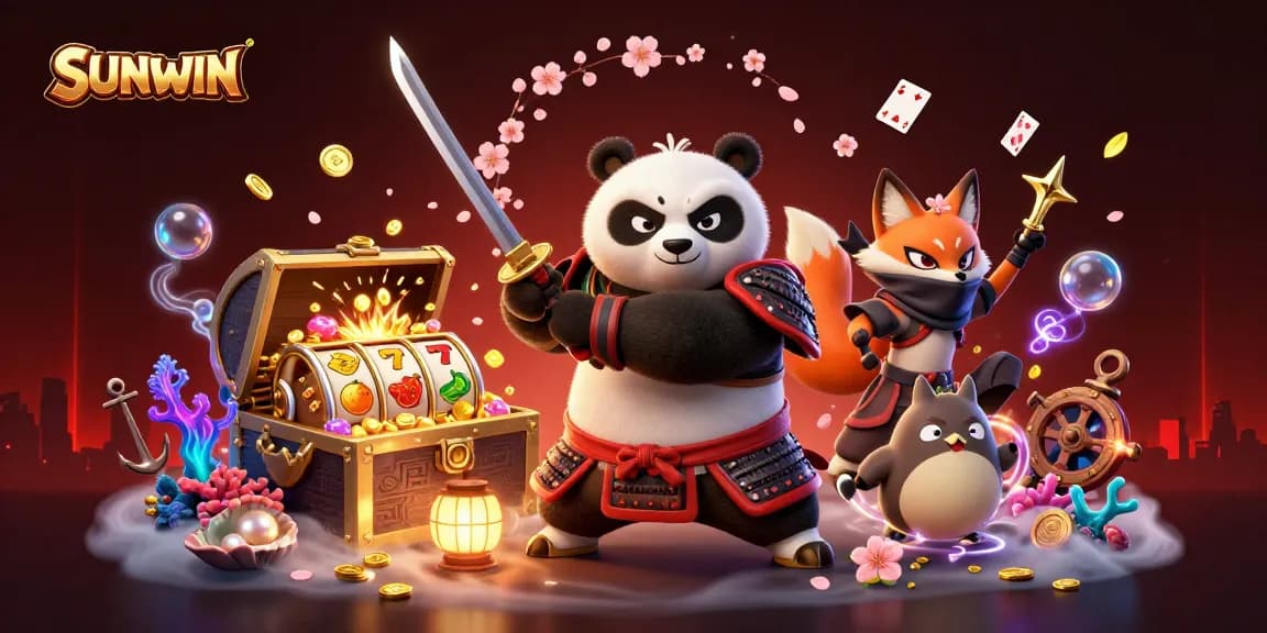 SUNWIN samurai panda battles for winnings at an extravagant casino with dazzling elements and vibrant energy.