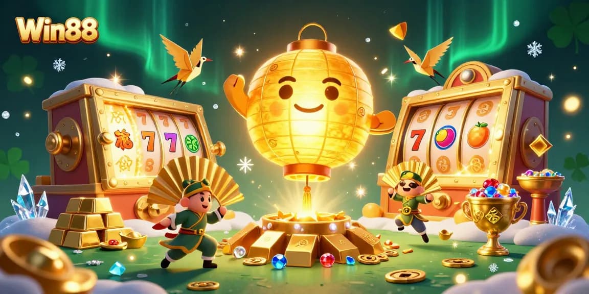 Spin to win big with Win88 at a vibrant night market casino scene full of golden treasures.