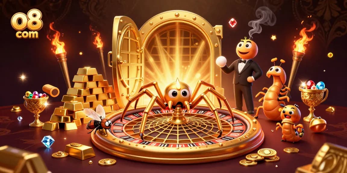 Engage with o8 com's thrilling casino action featuring a golden spider and dazzling treasures.