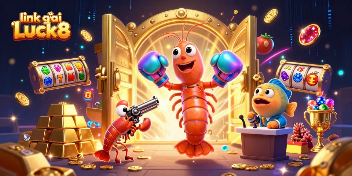 Join the excitement at link vào Luck8 with a vibrant 3D casino scene featuring captivating characters and dazzling treasures.