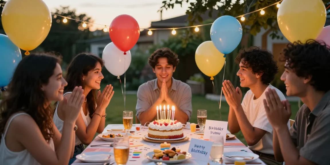 Moderne Glückwünsche zum Geburtstag während einer fröhlichen Feier mit Freunden.