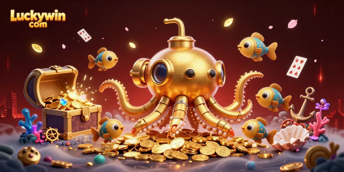 Engage with Luckywin com's thrilling golden kraken submarine adventure amid treasures and games.