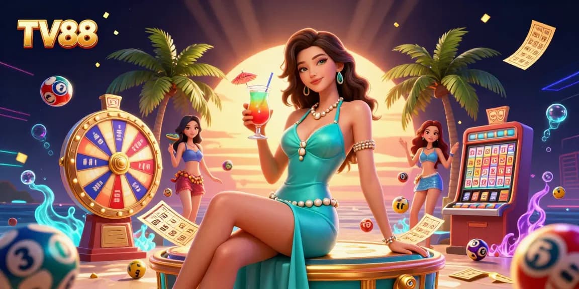 Engage with TV88's vibrant online casino experience surrounded by exciting gaming elements.