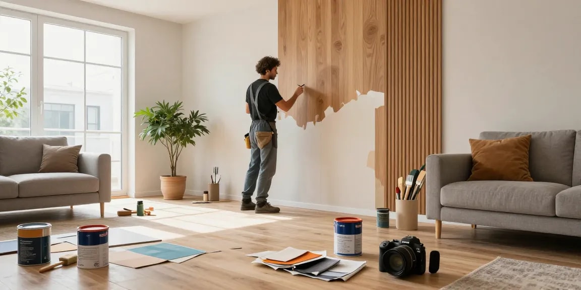 Professioneller Innenausbau in Augsburg mit Handwerker und modernem Wohnraum.