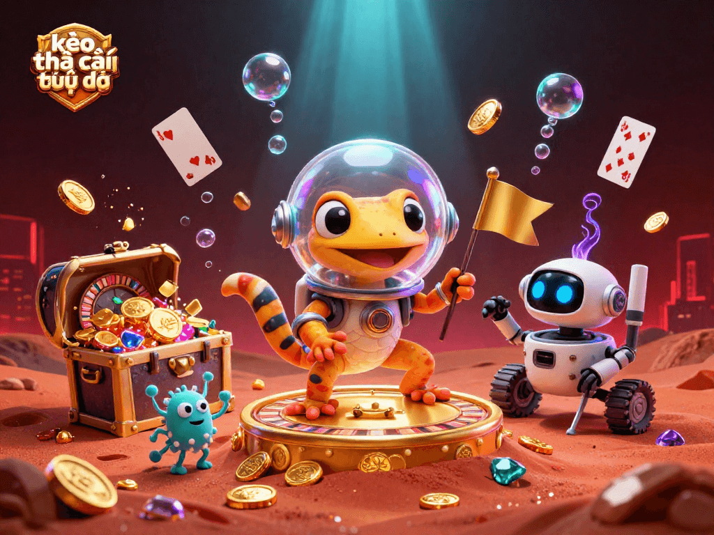 Experience kèo nhà cái trực tiếp excitement with our lively Martian-themed casino illustration bringing the thrill of betting to life!