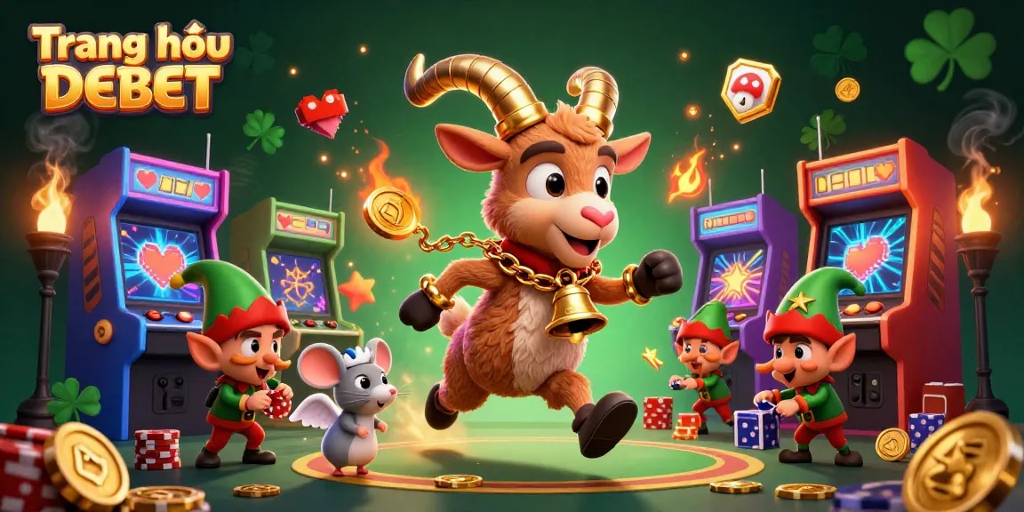 Engaging scene of Trang chủ DEBET featuring Krampus, mouse, and mischievous elves in a casino