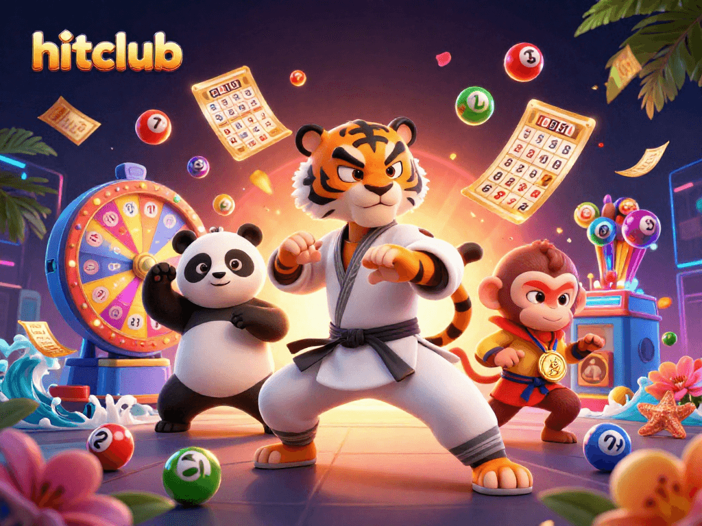 Hitclub showcases a vibrant online casino scene with playful characters and exciting gaming elements.