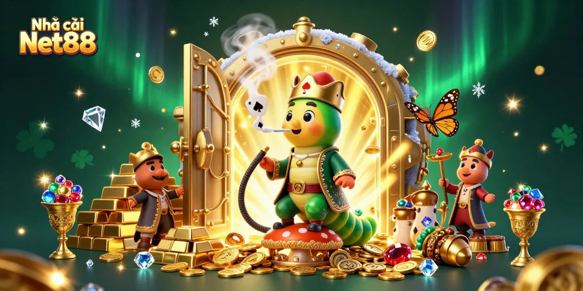 Experience the excitement of Nhà cái Net88 with a rich casino-themed illustration featuring captivating characters.