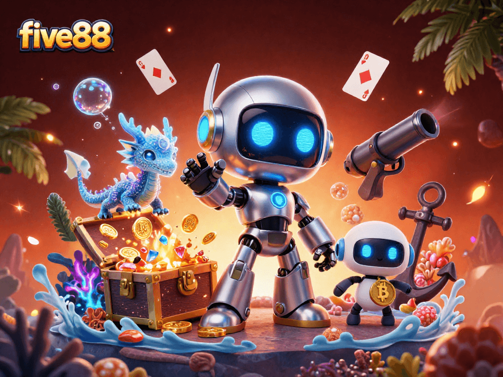 Win big at five88 while enjoying an exciting 3D casino adventure with vibrant characters and elements.