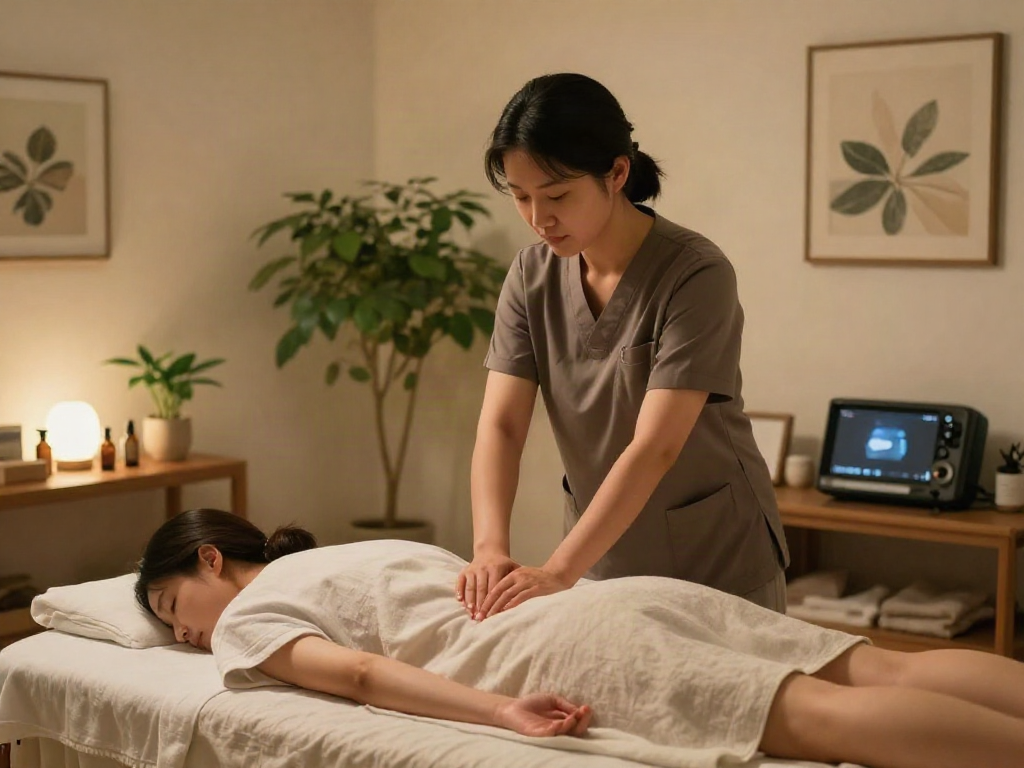 Relaxing 강동구출장마사지 session in tranquil wellness studio atmosphere with expert therapist.