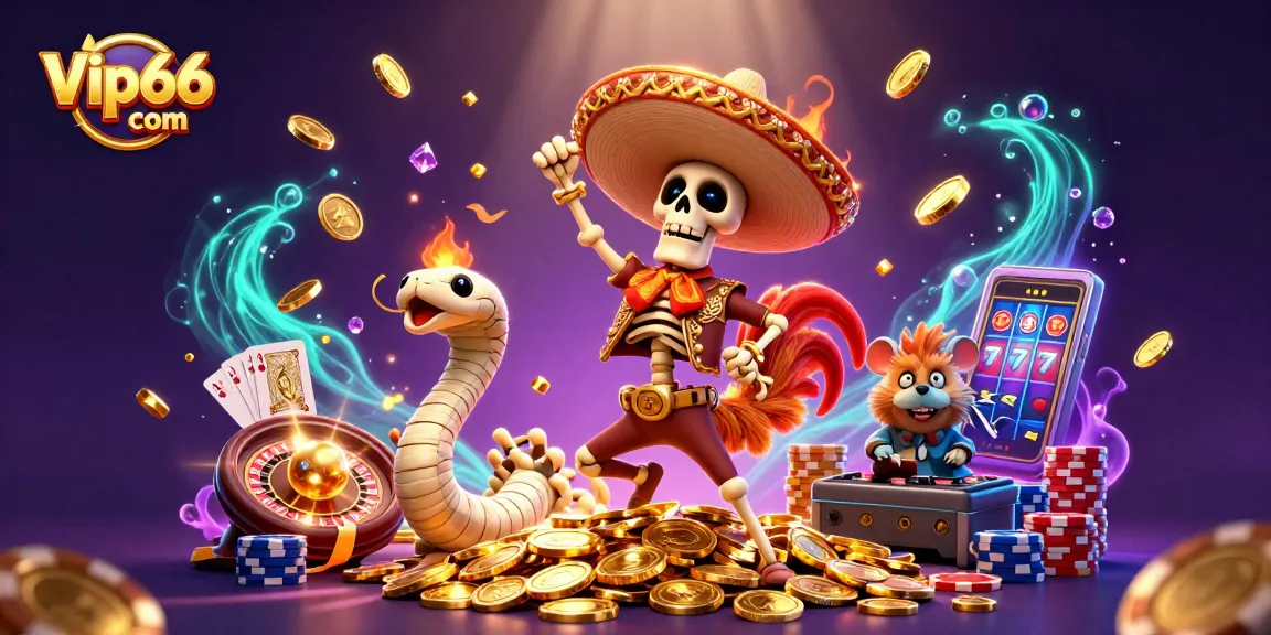 Watch the 3D cartoon skeleton mariachi rooster dance for big wins at Vip66 com online casino in this vibrant illustration.