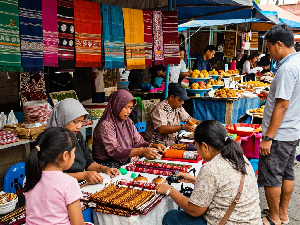 Engaging market scene featuring rokok88 slot showcasing local artisans and crafts for community support.