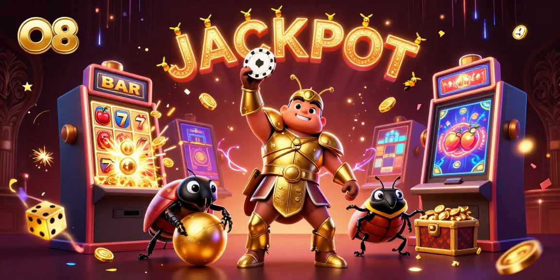 Engage with O8's cartoon-themed jackpot scene featuring dynamic characters and exciting casino elements.