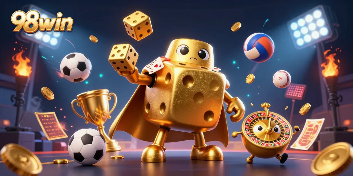 Experience thrilling gaming with 98win's golden dice golem and dynamic sports action.