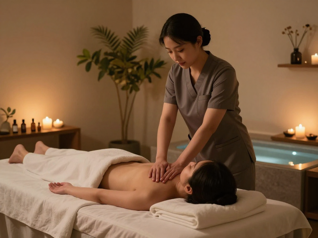 하남출장마사지 session in a peaceful spa environment with a therapist and client in relaxation.
