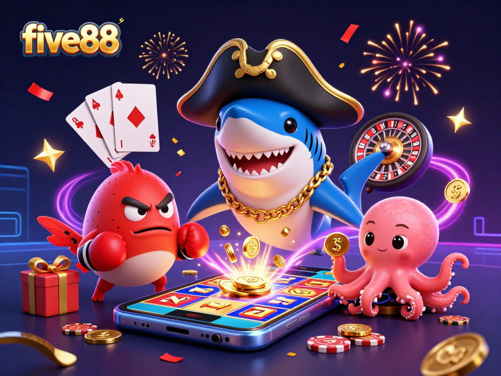 Engage with five88's thrilling gaming adventure, featuring unique characters and exciting casino elements.