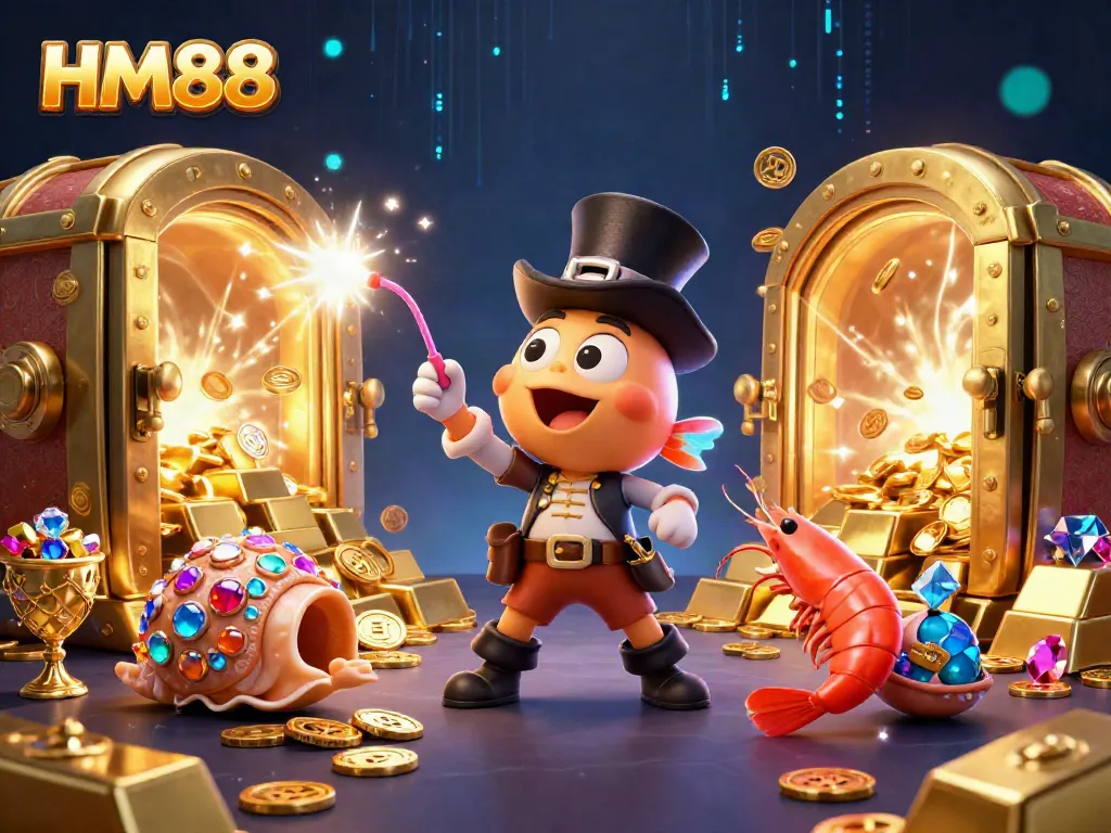 Catching golden coins at HM88 with colorful sea creatures and treasure in a vibrant underwater scene.