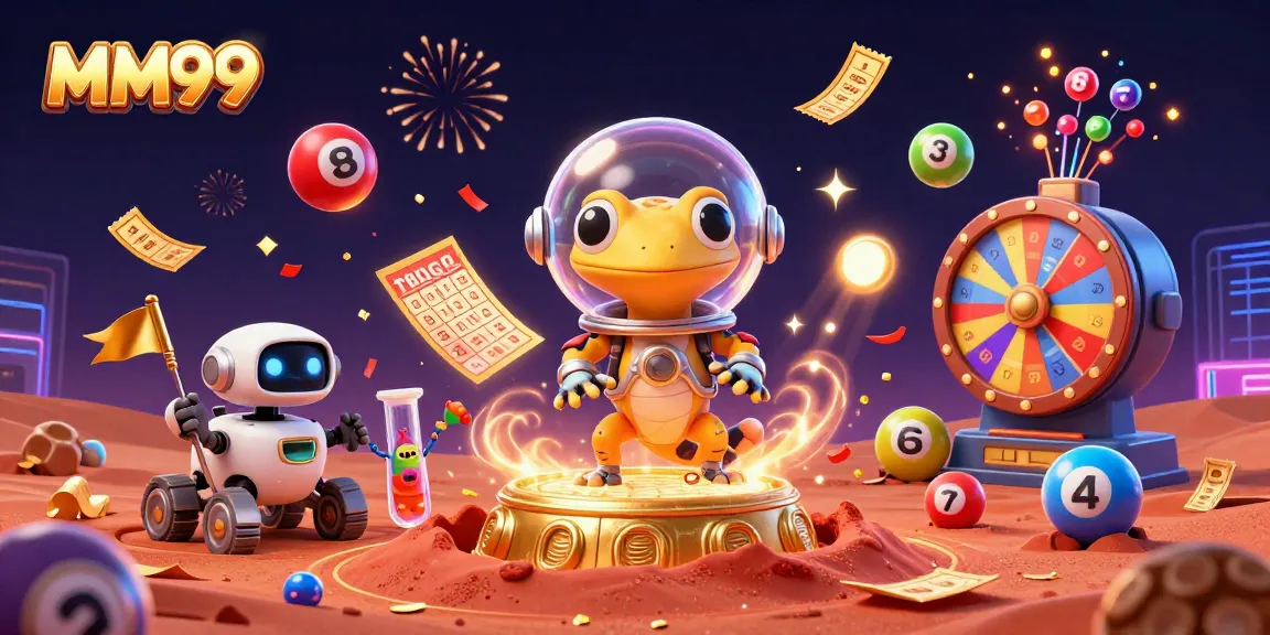 Experience MM99 with a vibrant, animated scene depicting a Martian gecko discovering exciting casino elements.