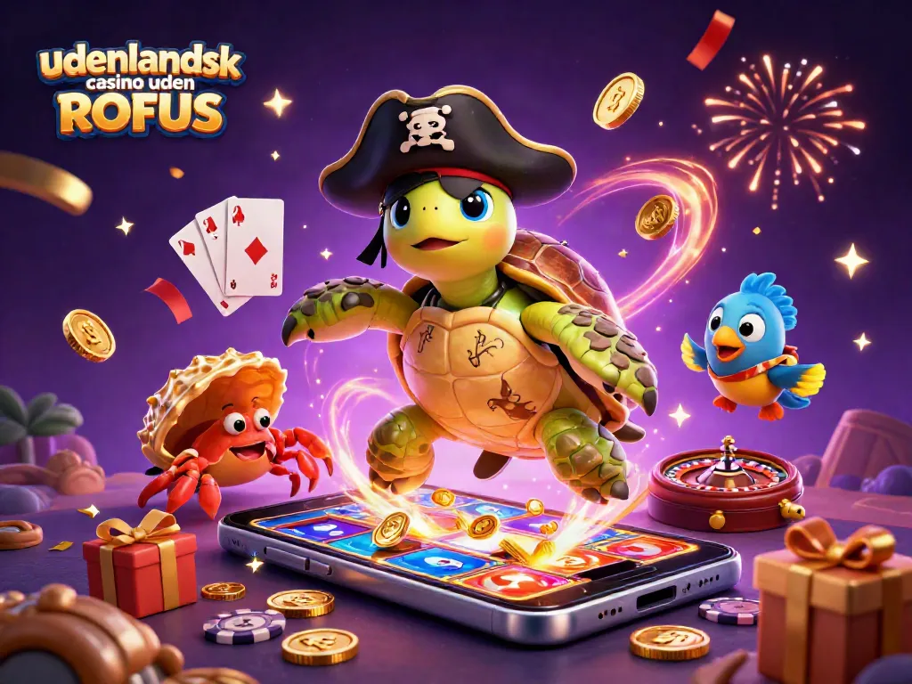 Engage with udenlandsk casino uden ROFUS through an action-packed illustration showcasing a playful casino adventure.
