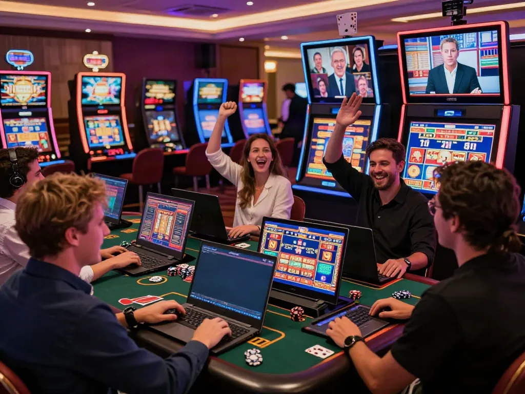 Dewacash Asia celebration at an online casino with diverse players winning big.