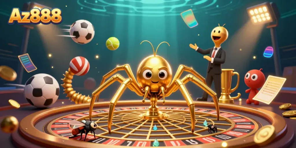 Experience exciting gameplay with Az888 at a casino environment featuring colorful characters and dynamic sports betting.