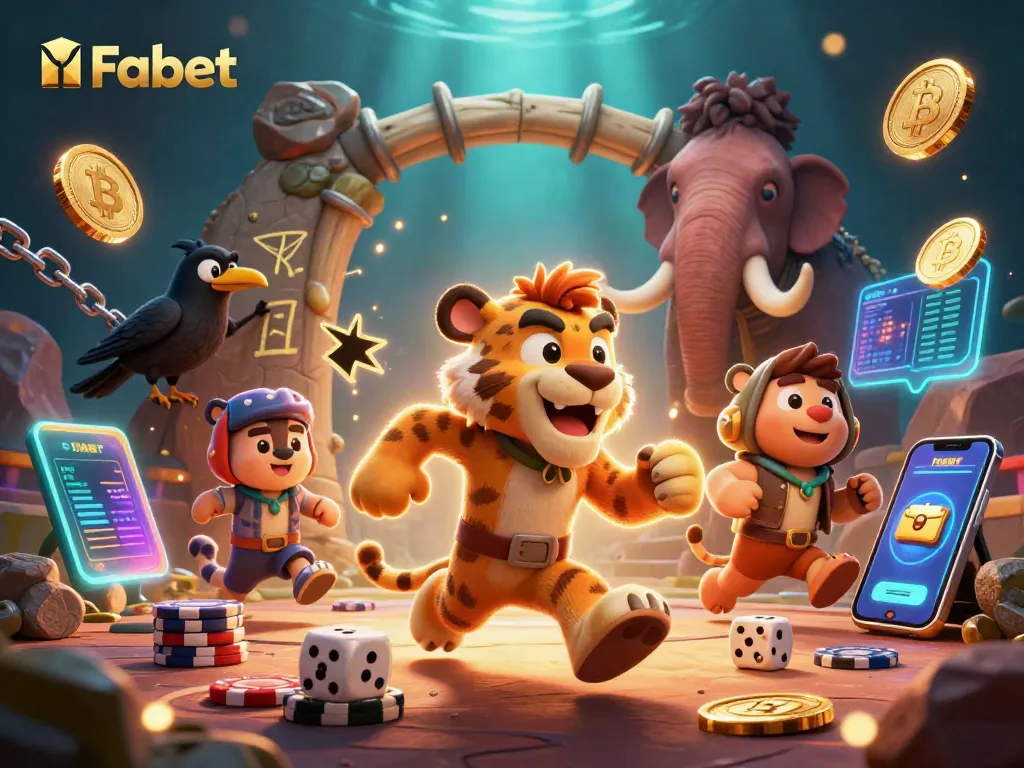 Experience Fabet's unique gambling adventures with a caveman and tiger duo running a casino.