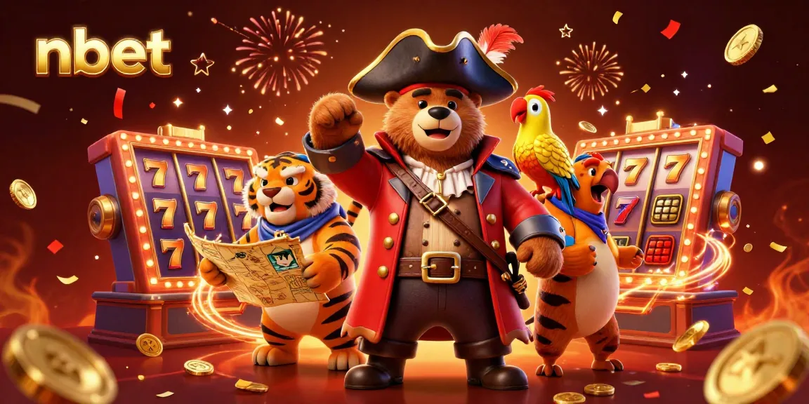 Experience the thrill of nbet with a vibrant 3D scene featuring animated casino characters and slot elements.