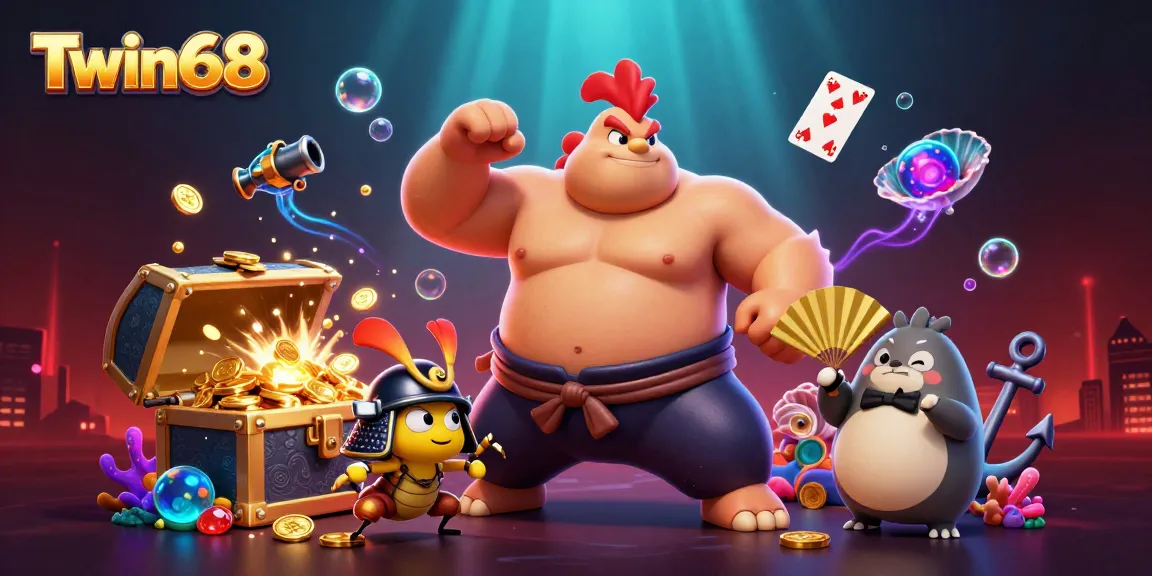 Experience Twin68 excitement in a vibrant underwater gambling-themed scene with dynamic characters.