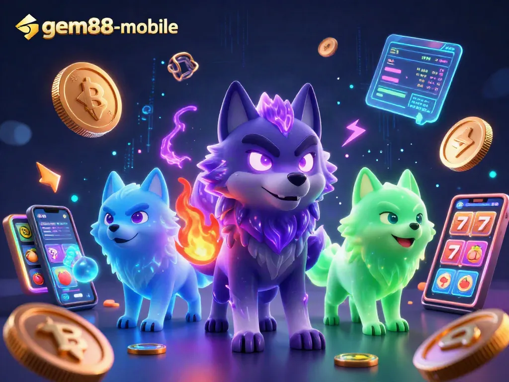Experience exciting slots and gaming action at gem88-mobile in this action-packed 3D illustration.