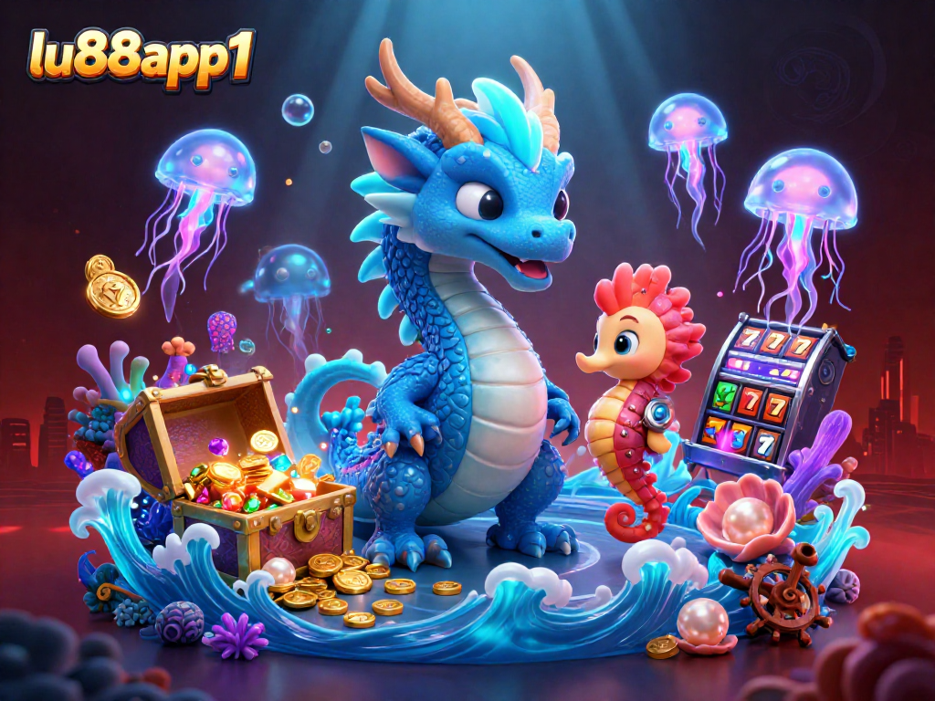 Experience excitement at lu88app1 with a thrilling underwater gaming adventure illustration.