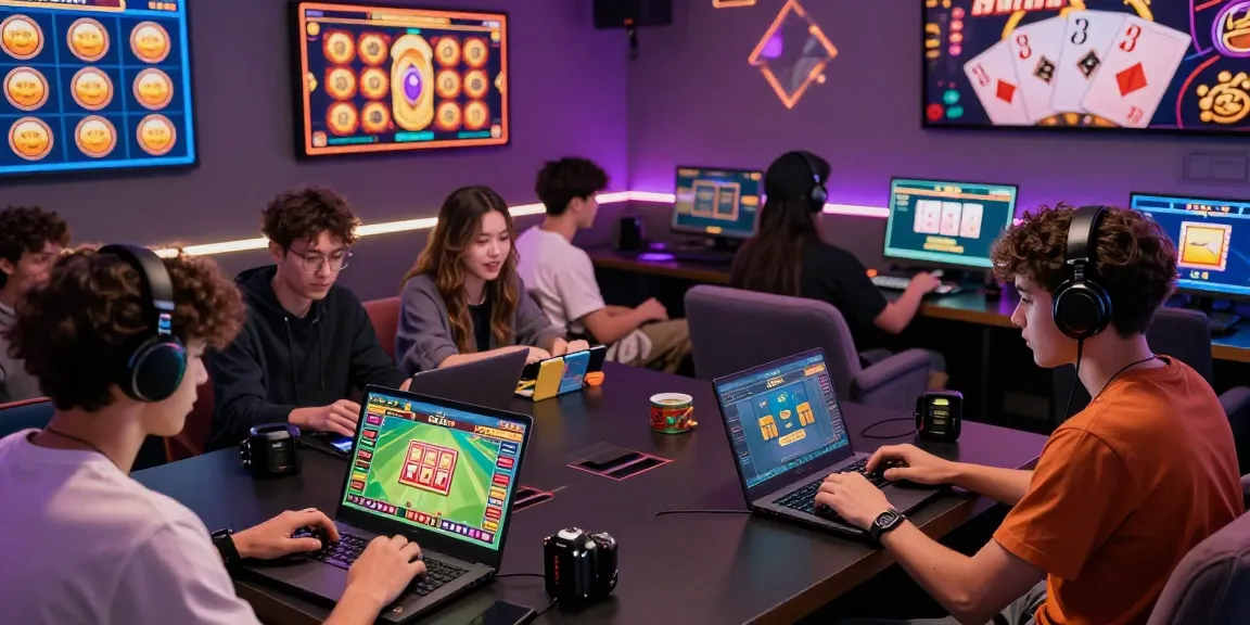 Sunwin gaming scene showing players engaged on devices, highlighting online casino excitement and community.