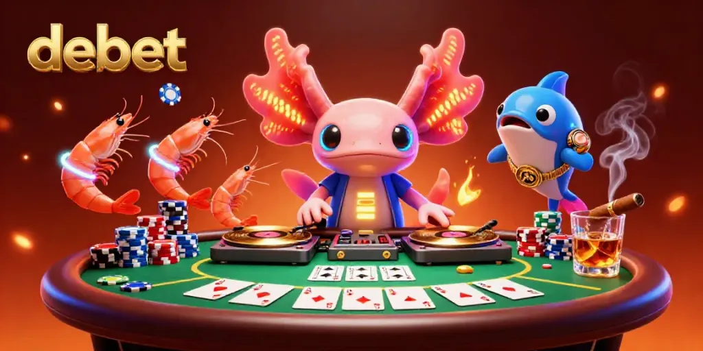 Experience the excitement of debet with a vibrant axolotl DJ and a lively poker scene.