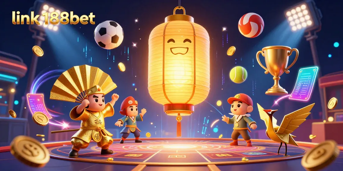 Experience thrilling sports betting action with link 188bet amidst glowing 3D casino characters and dynamic elements.
