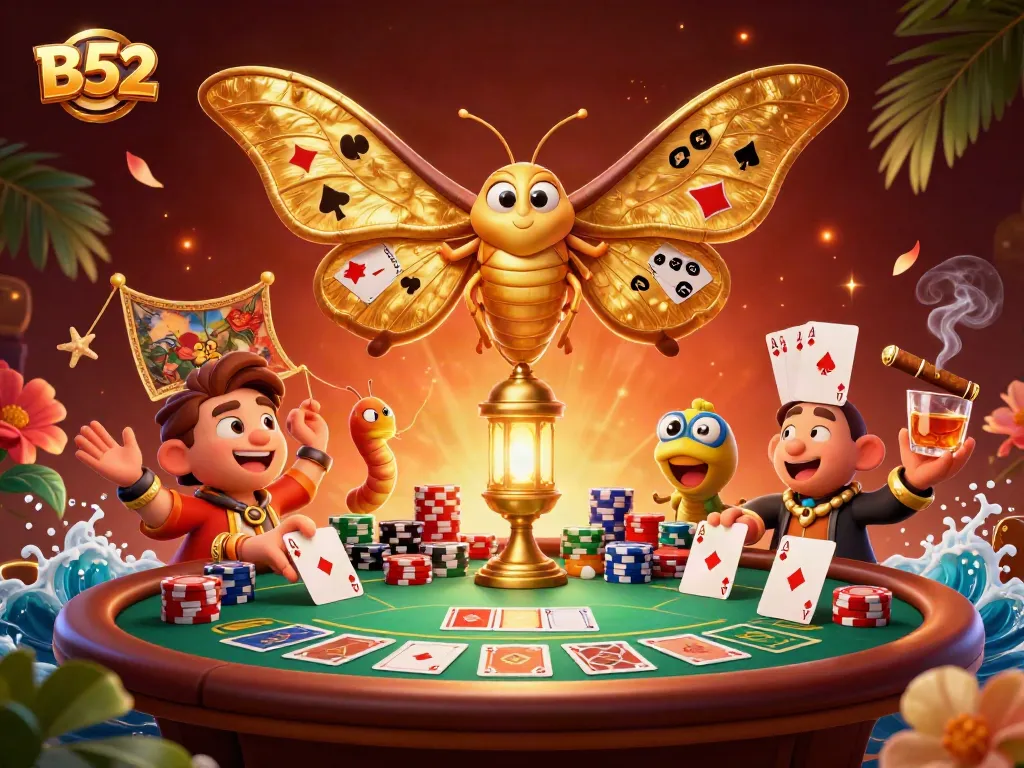 B52-themed 3D illustration showcases a vibrant casino scene with engaging characters and rich details.