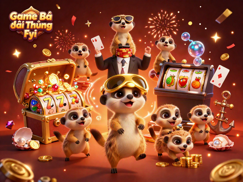Experience the thrilling atmosphere of Game Bài Đổi Thưởng Fyi through a vibrant meerkat casino scene.