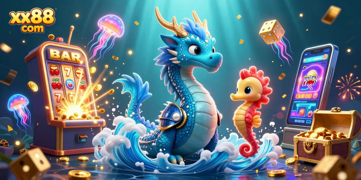 Experience excitement at xx88 com with a vibrant underwater casino scene featuring a dragon and jackpot!