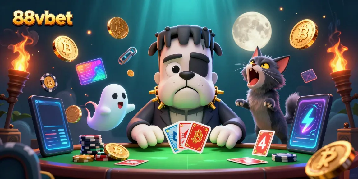 Engage in thrilling card games at 88vbet's casino with Frankenstein bulldog dealer and ghostly mouse.