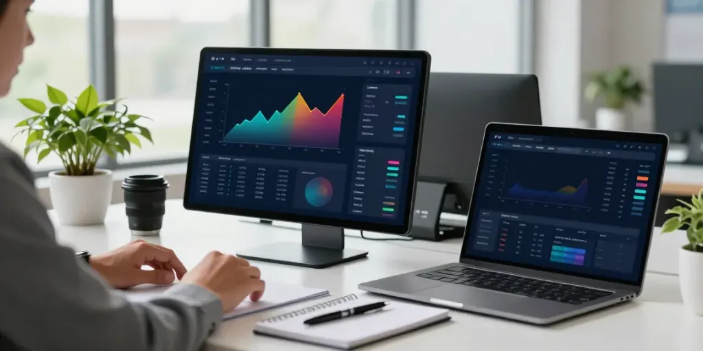 La gestión digital de netcash en un moderno espacio de trabajo empresarial.