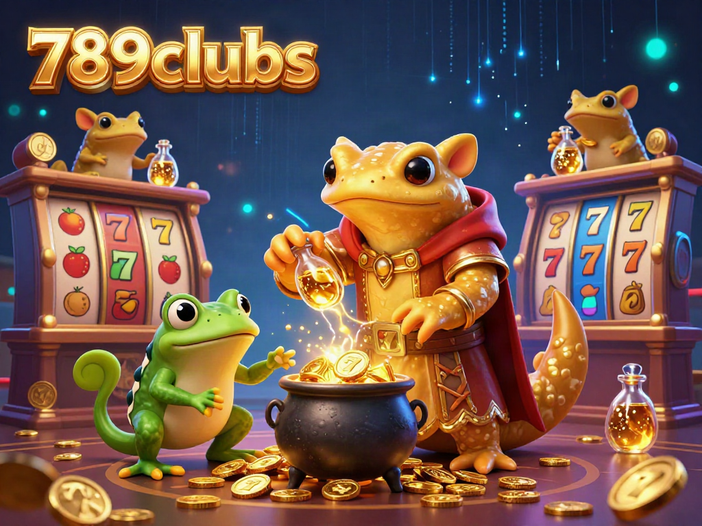 Engage in thrilling play at 789clubs with a golden salamander alchemist illustrating jackpot excitement.