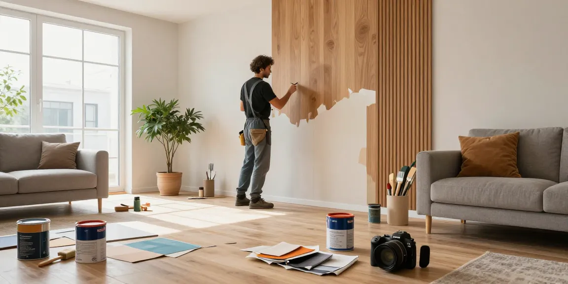 Professioneller Innenausbau in Augsburg mit Handwerker und modernem Wohnraum.