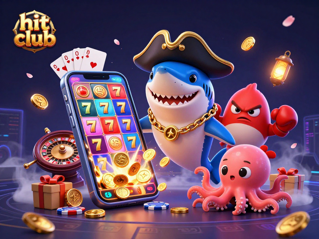 Engage with hit club's vibrant slot gaming world in this dynamic pirate-themed illustration.
