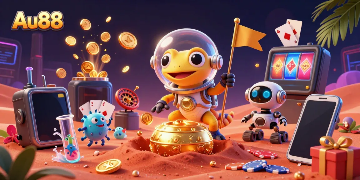 Experience exciting moments with Au88 as a Martian gecko discovers a vibrant casino full of gaming treasures.