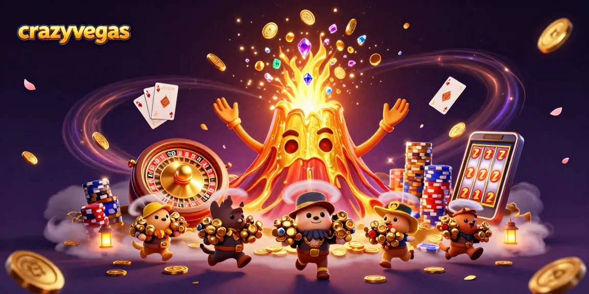 Experience thrilling gameplay with crazyvegas featuring vivid golden volcano, coins, and action-packed casino elements.