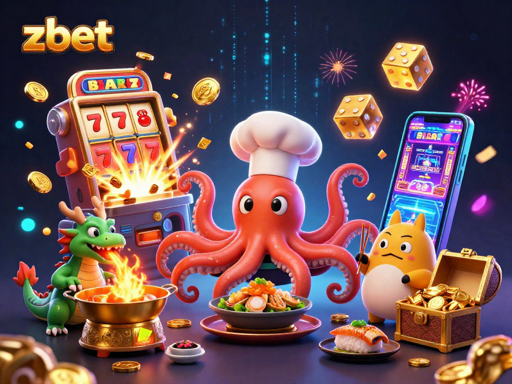 Experience the excitement of zbet at a vibrant casino scene with colorful characters and gambling elements.