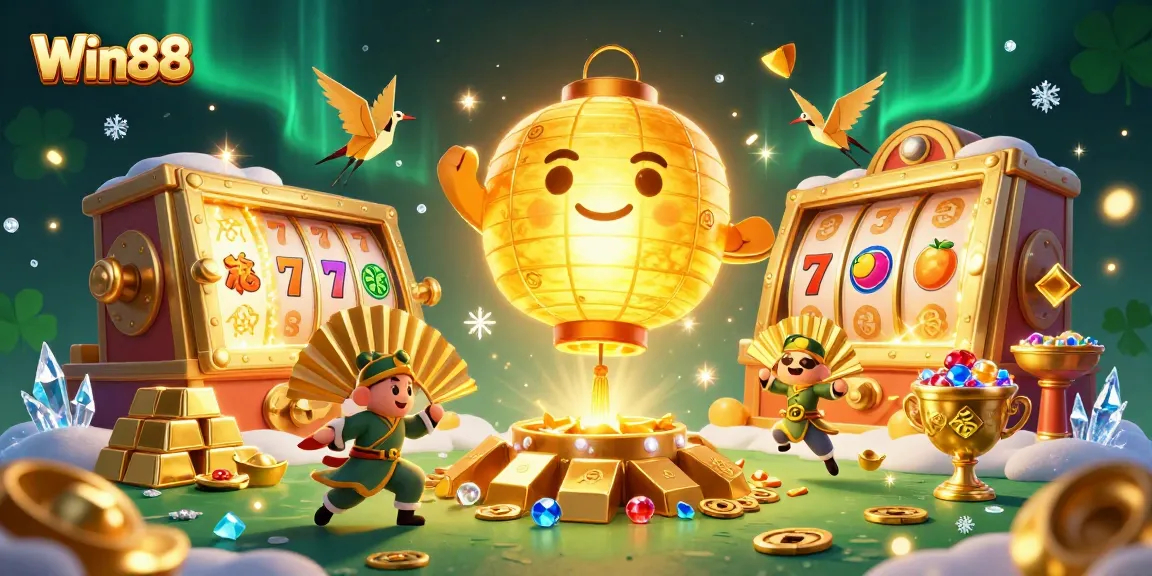Spin to win big with Win88 at a vibrant night market casino scene full of golden treasures.