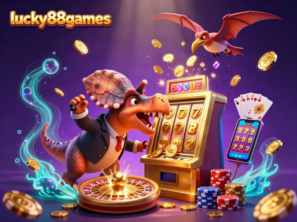 Catch golden wins with lucky88games as the pachycephalosaurus headbutts a golden slot machine!