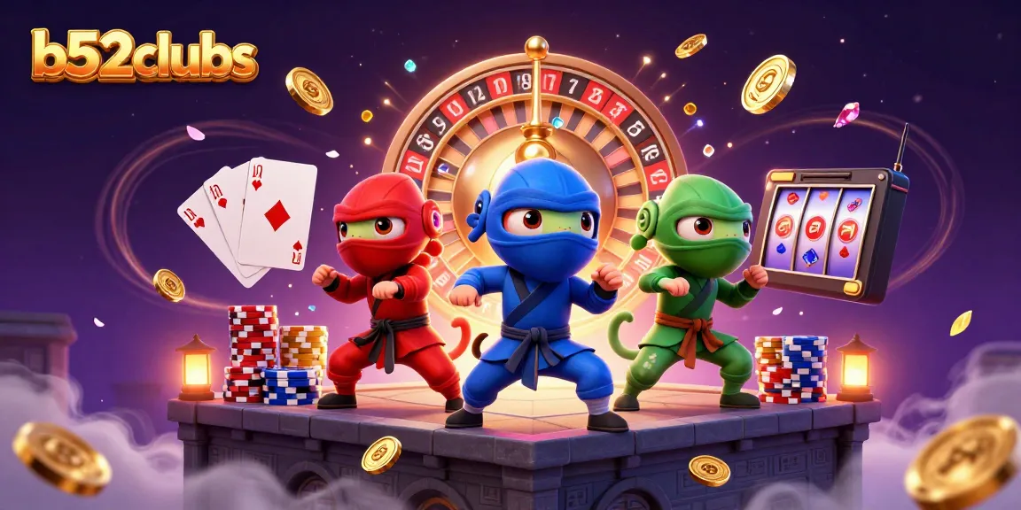 Experience thrilling gaming action with b52clubs in our vibrant casino scene, featuring exciting chameleon ninjas and dynamic game elements.
