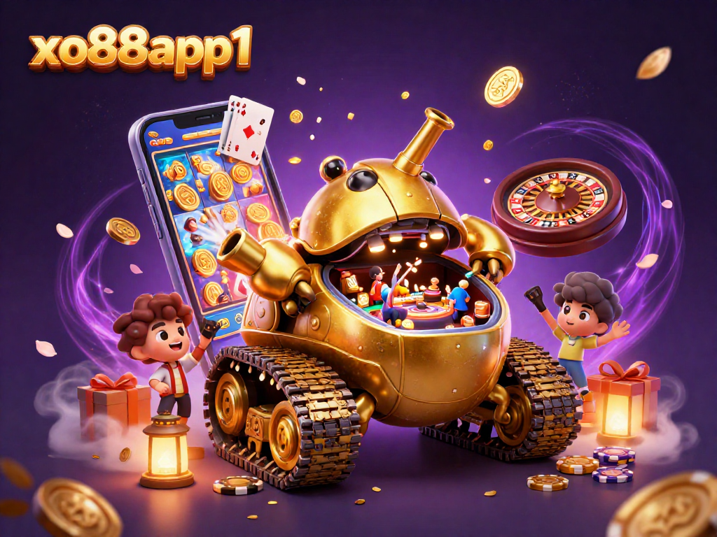 Experience the thrills with xo88app1's dynamic casino-themed 3D illustration showcasing exciting gaming elements.