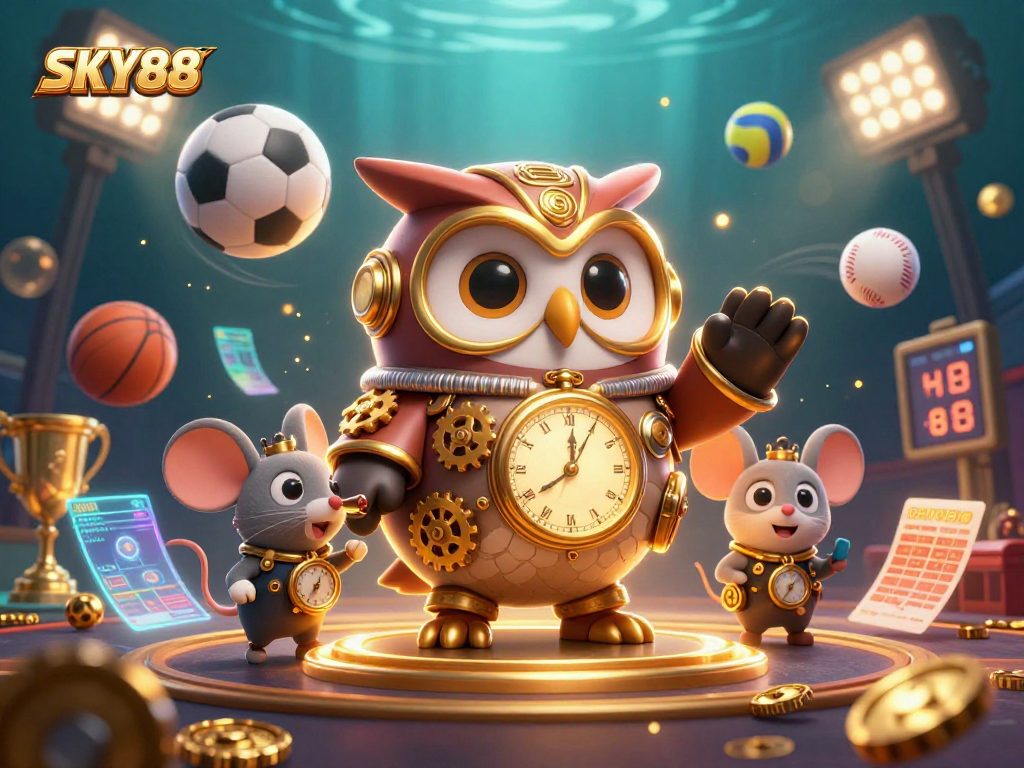 Experience immersive gambling fun at SKY88 with sports and casino elements in a vibrant 3D scene.